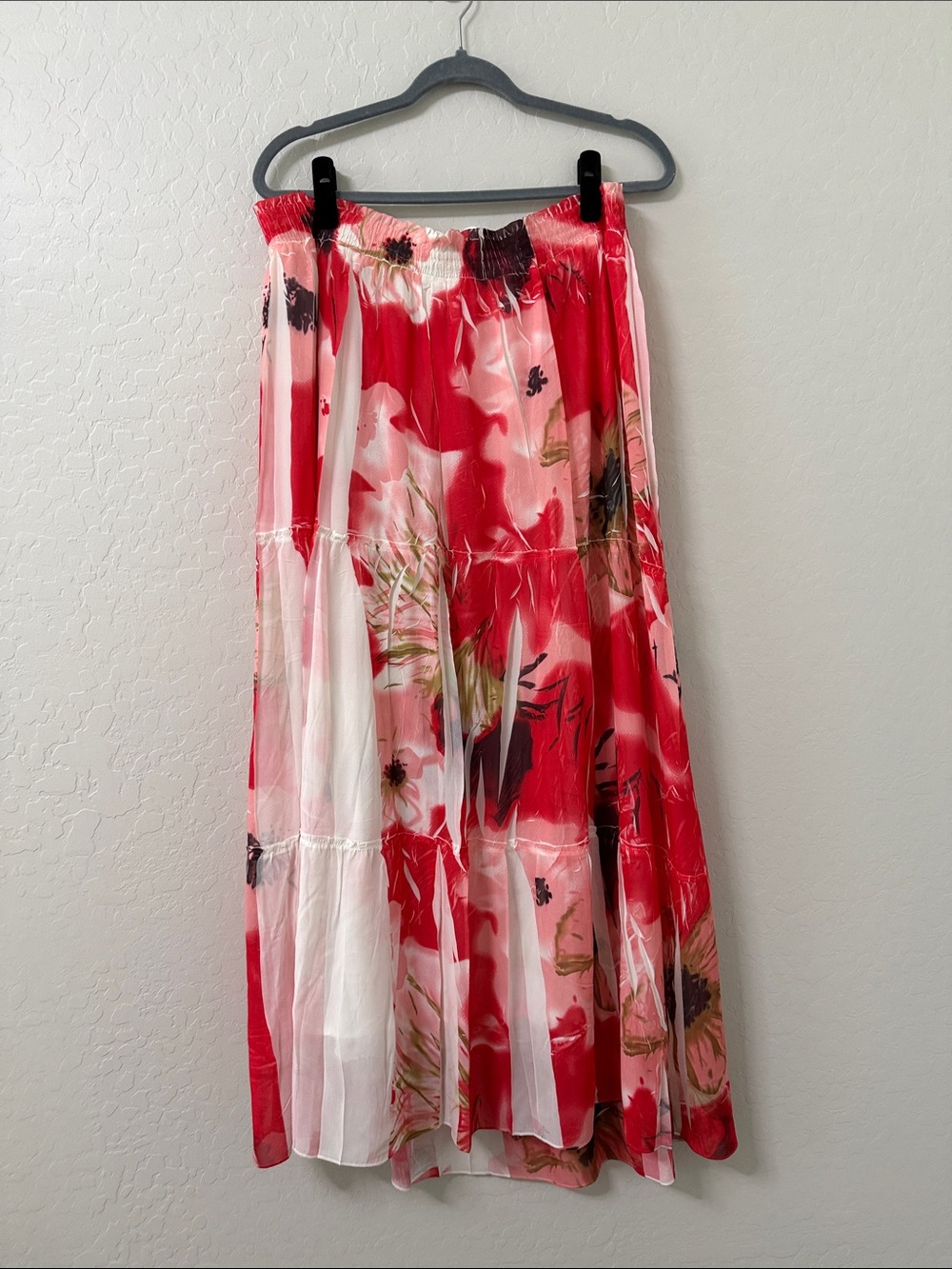 Venezia polyester full maxi legnth skirt, three tiered design.